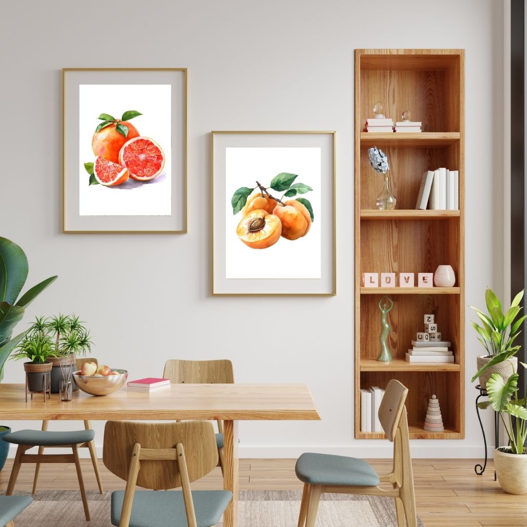 Minimalist Citrus Fruits Orange Kiwi Raspberry Canvas Wall Art