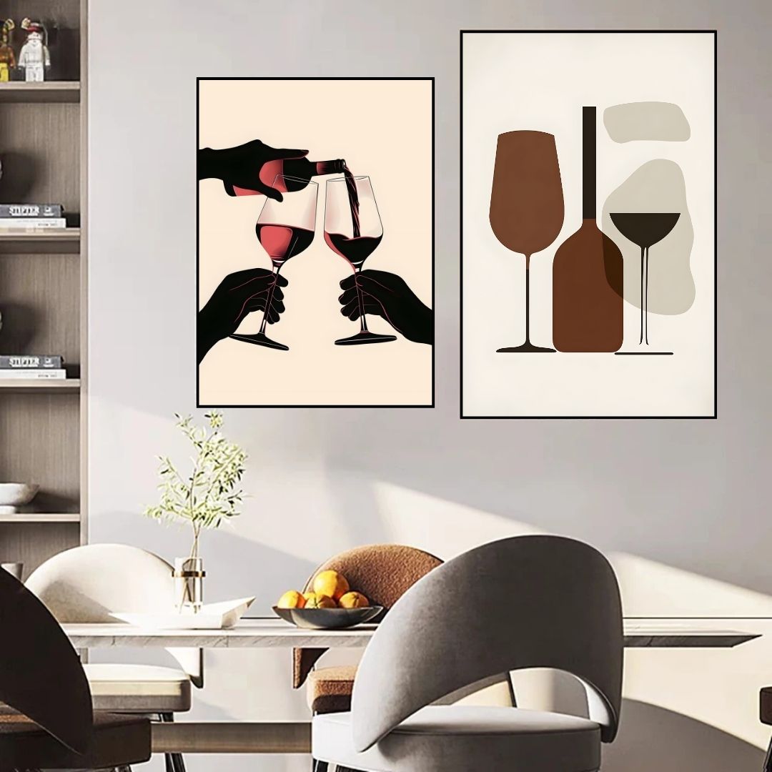 Retro Minimalist Coffee Cups Wine Glass Canvas Print Wall Art