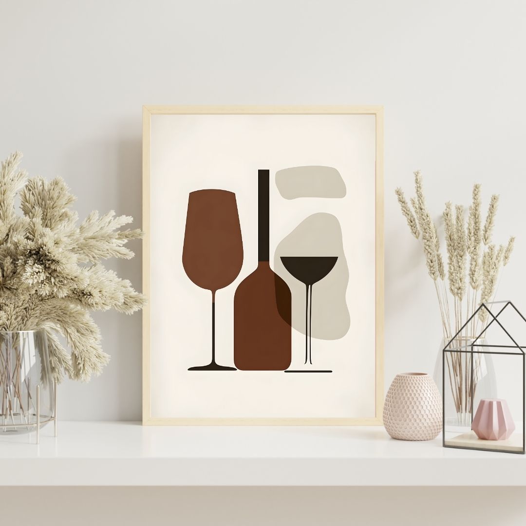 Retro Minimalist Coffee Cups Wine Glass Canvas Print Wall Art