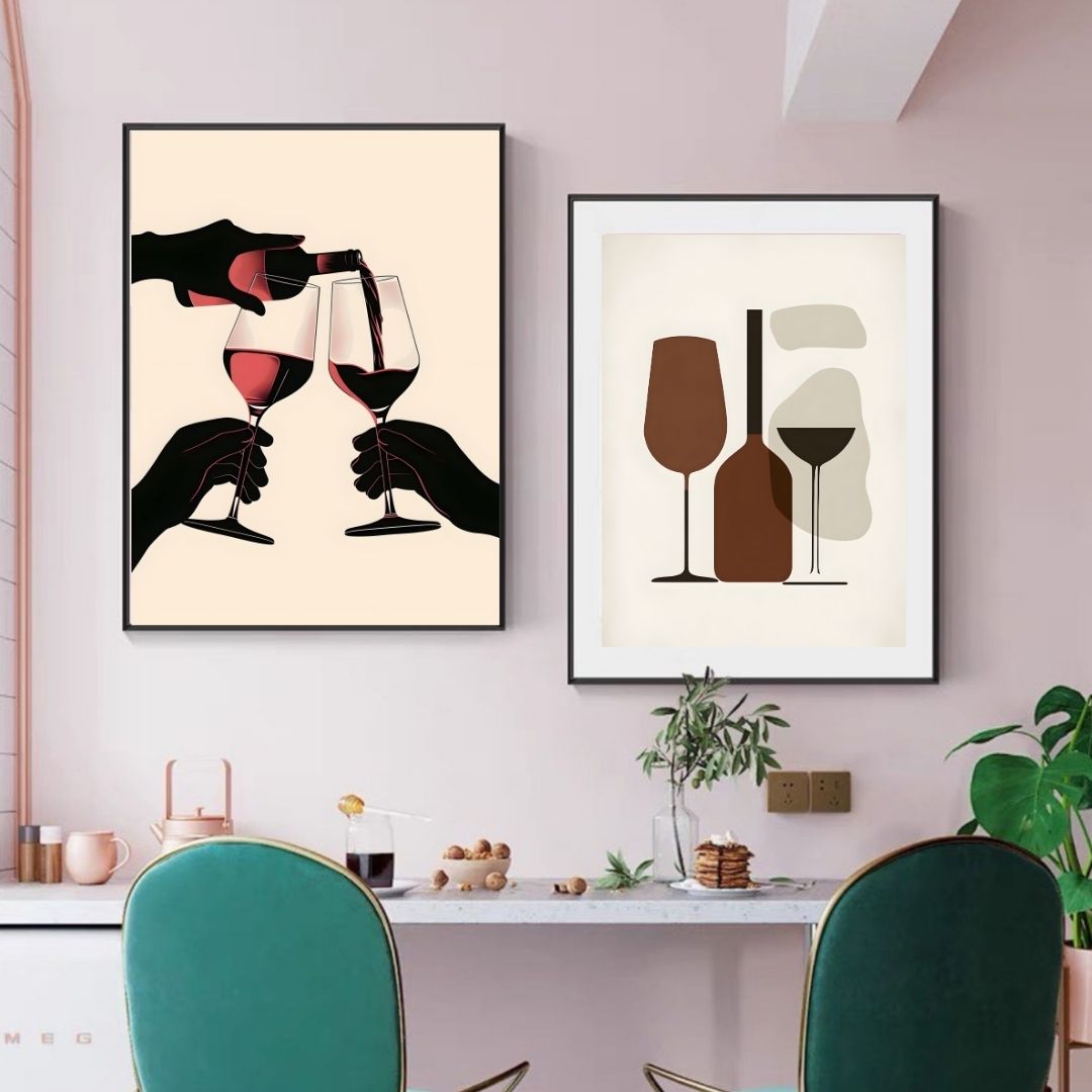 Retro Minimalist Coffee Cups Wine Glass Canvas Print Wall Art