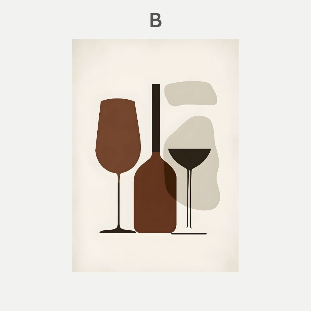 Abstract art print with stylized wine glasses on a beige background