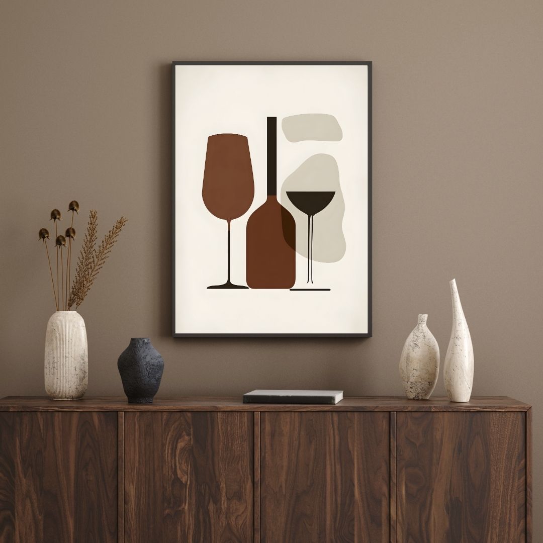 Retro Minimalist Coffee Cups Wine Glass Canvas Print Wall Art