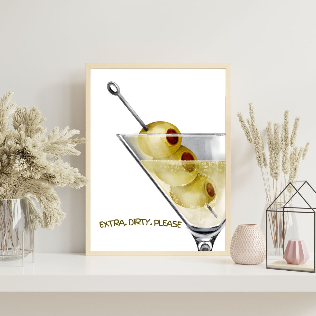 Minimalist Martini Olives Cocktail Kitchen Wall Art Print