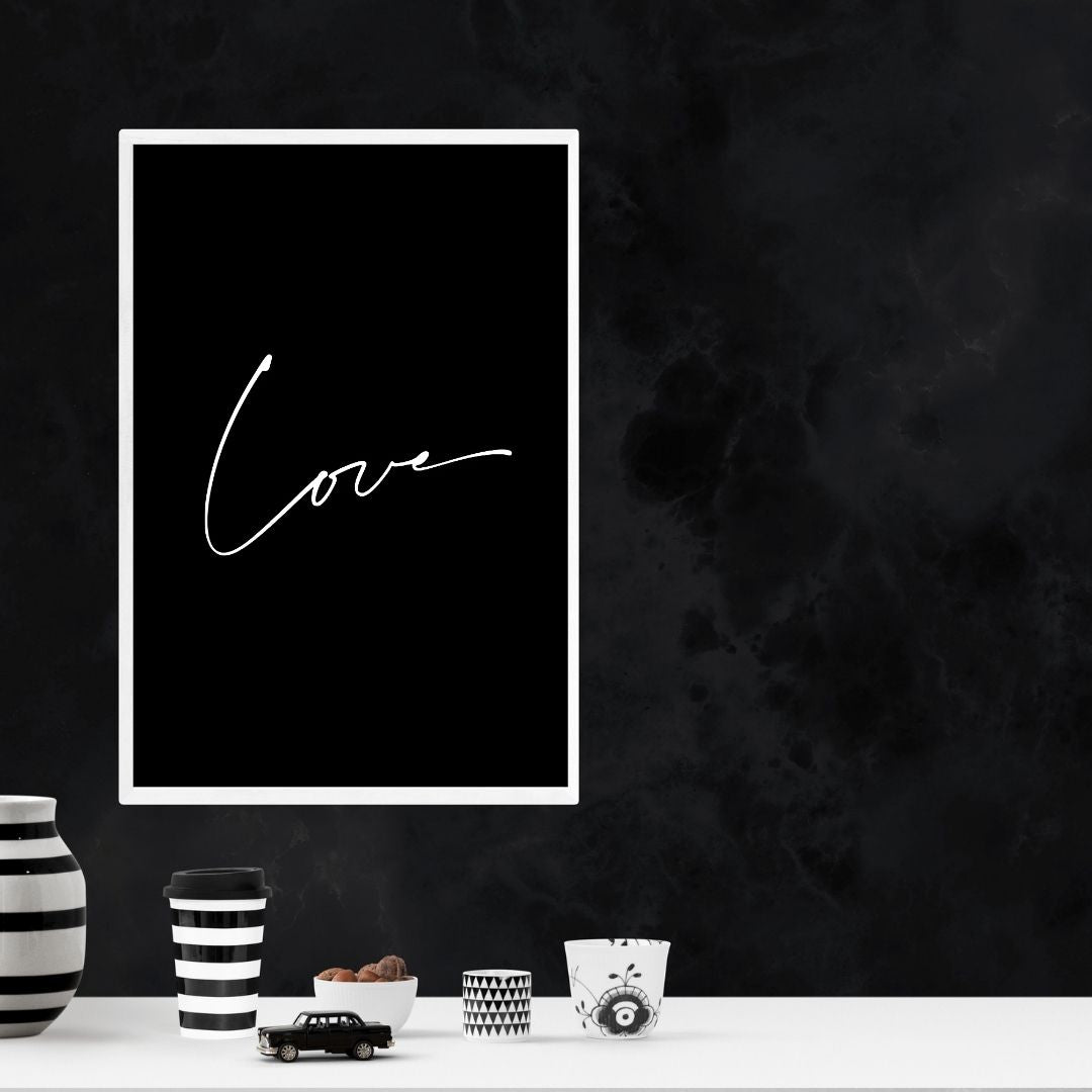 Minimalist Nordic Black Pink Love Quote Wall Art Canvas Print