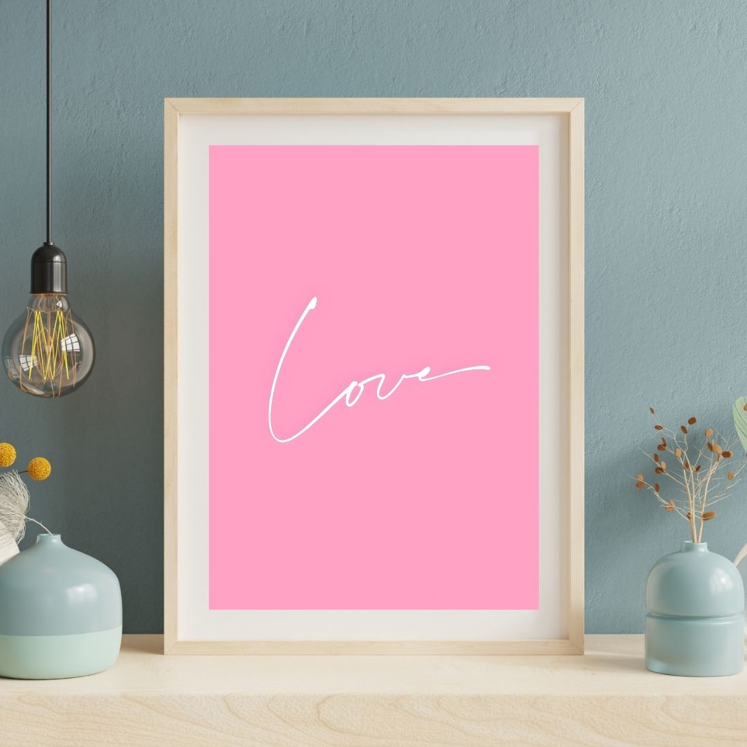 Minimalist Nordic Black Pink Love Quote Wall Art Canvas Print