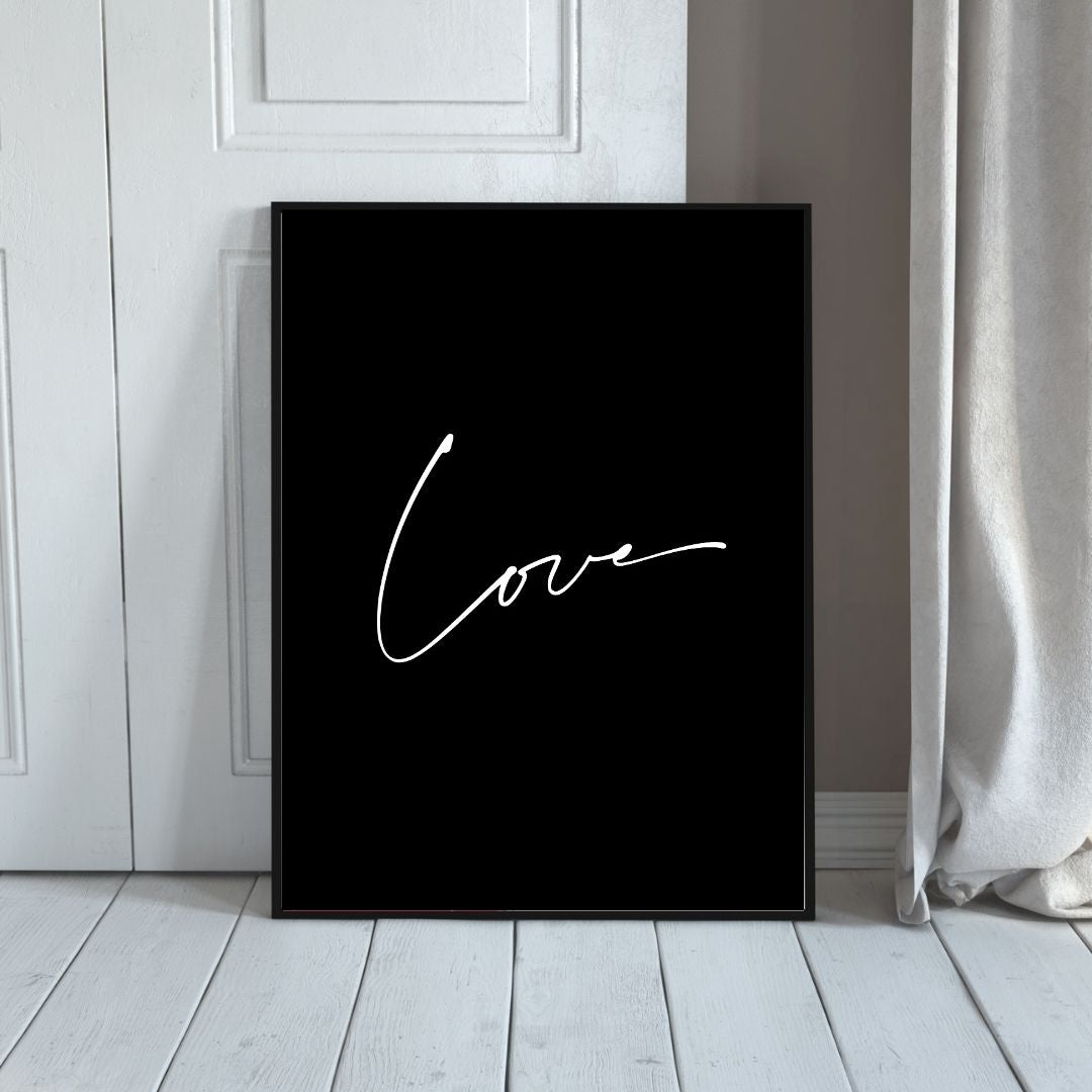 Minimalist Nordic Black Pink Love Quote Wall Art Canvas Print