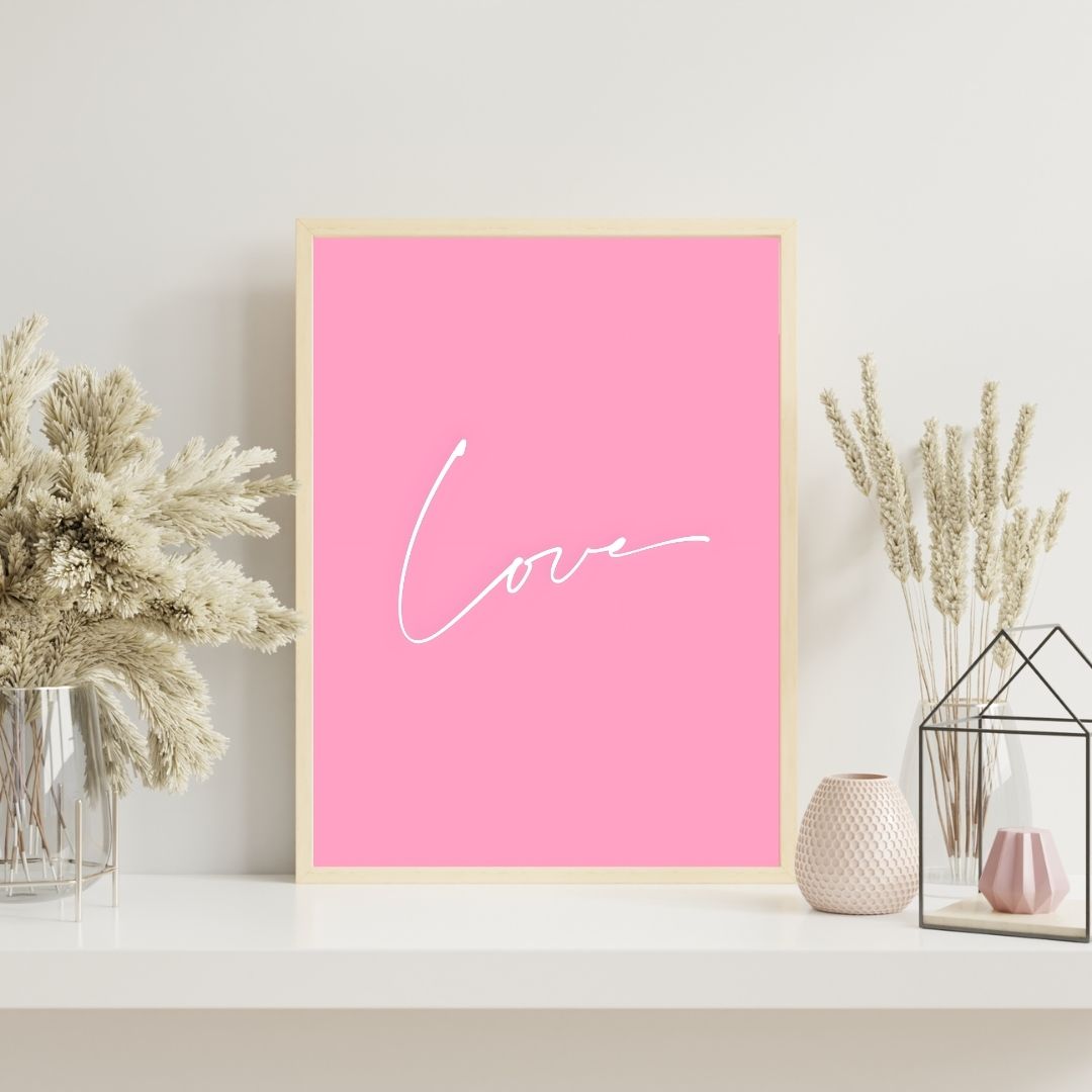 Minimalist Nordic Black Pink Love Quote Wall Art Canvas Print