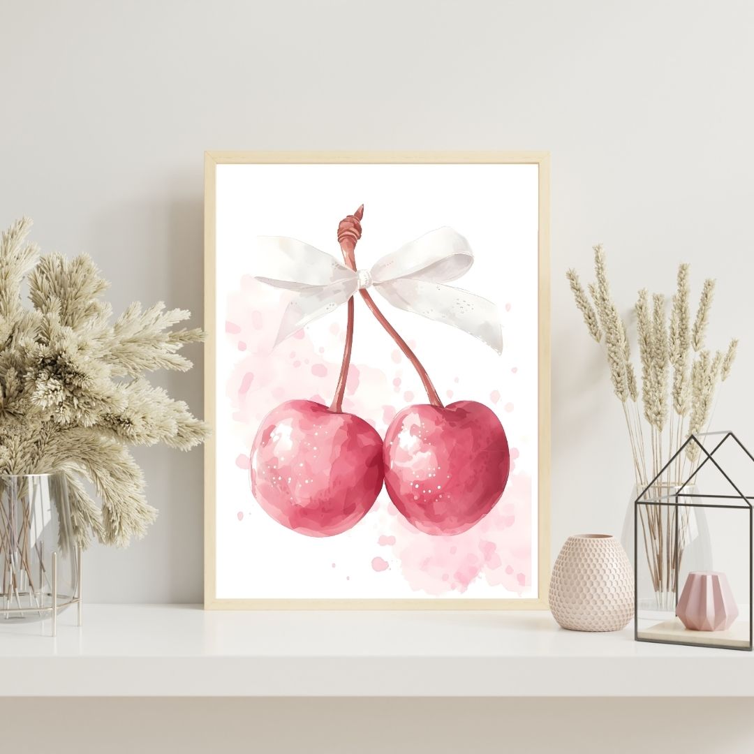 Patisserie Pink Macaron Cherries Minimalist Wall Art Canvas Prints