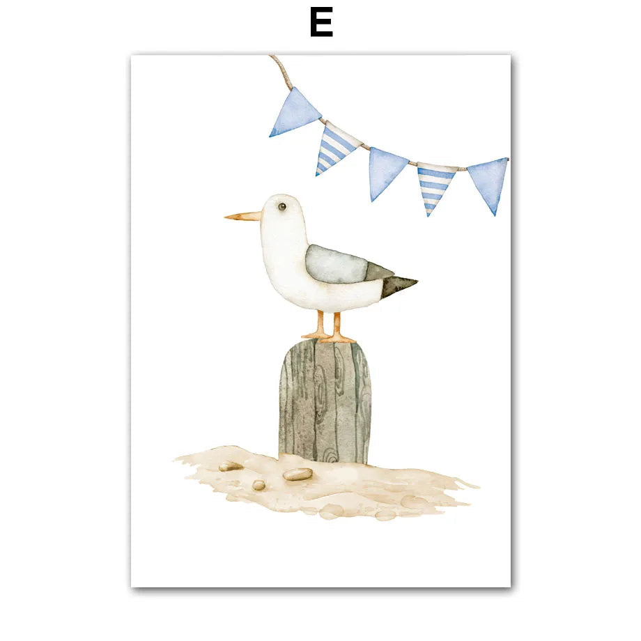 Minimalist Sailboat Lighthouse Fish Nautical Wall Art