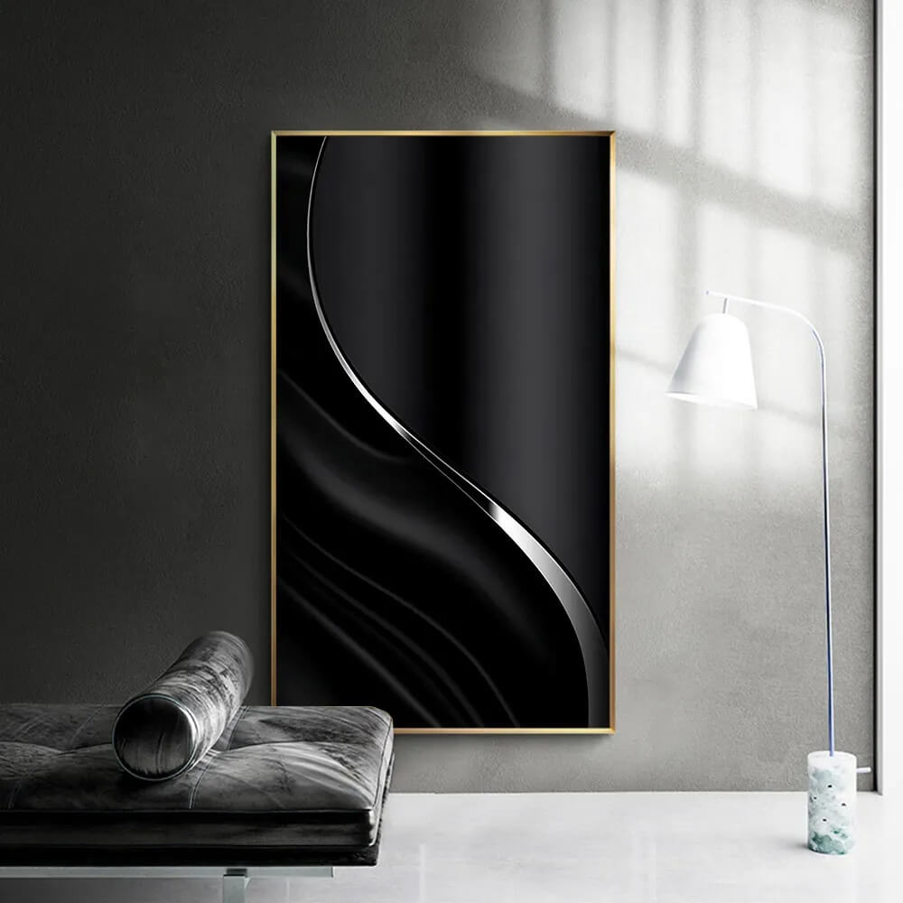 Minimalist Abstract Black Wall Art Golden Lines Canvas Print