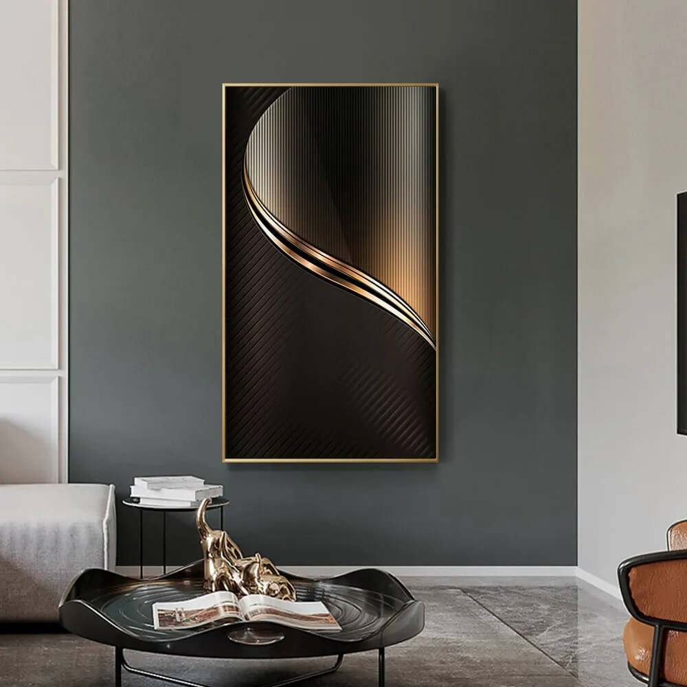 Minimalist Abstract Black Wall Art Golden Lines Canvas Print