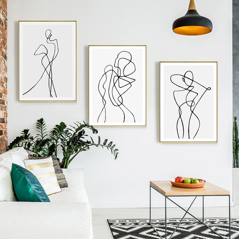 Minimalist Black & White Figures Line Art Canvas Prints