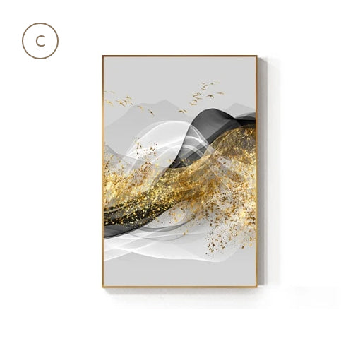 Minimalist Abstract Golden Mountain Landscape Canvas Prints