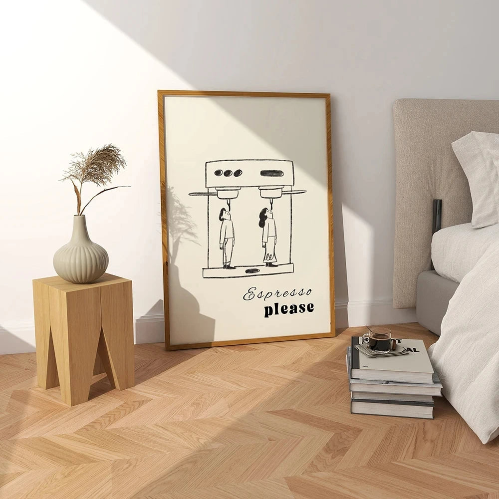 Minimalist Abstract Line Art Coffee Drink Black White Wall Art Canvas Print