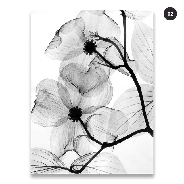 Minimalist Black White Abstract Flower Canvas Prints
