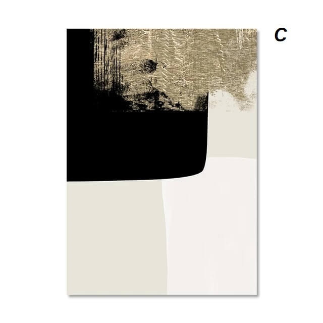 Modern Abstract Beige Black Golden Minimalist Wall Art