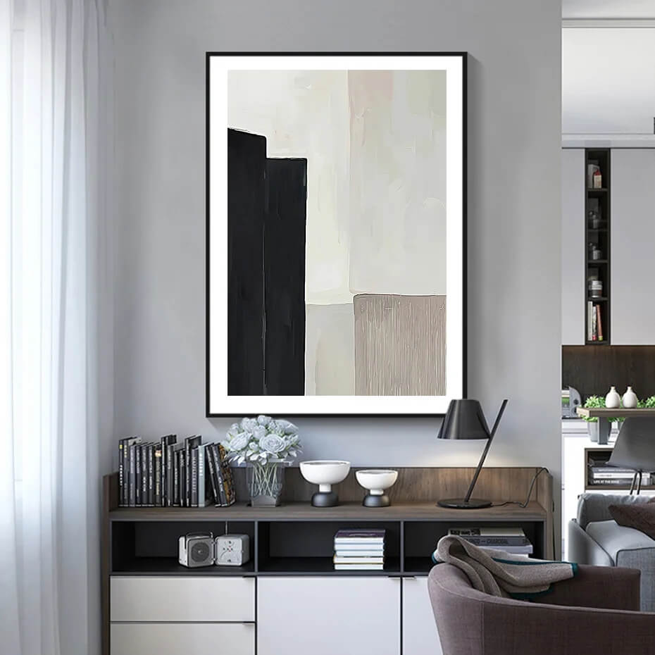 Modern Abstract Black Beige Blocks Canvas Prints