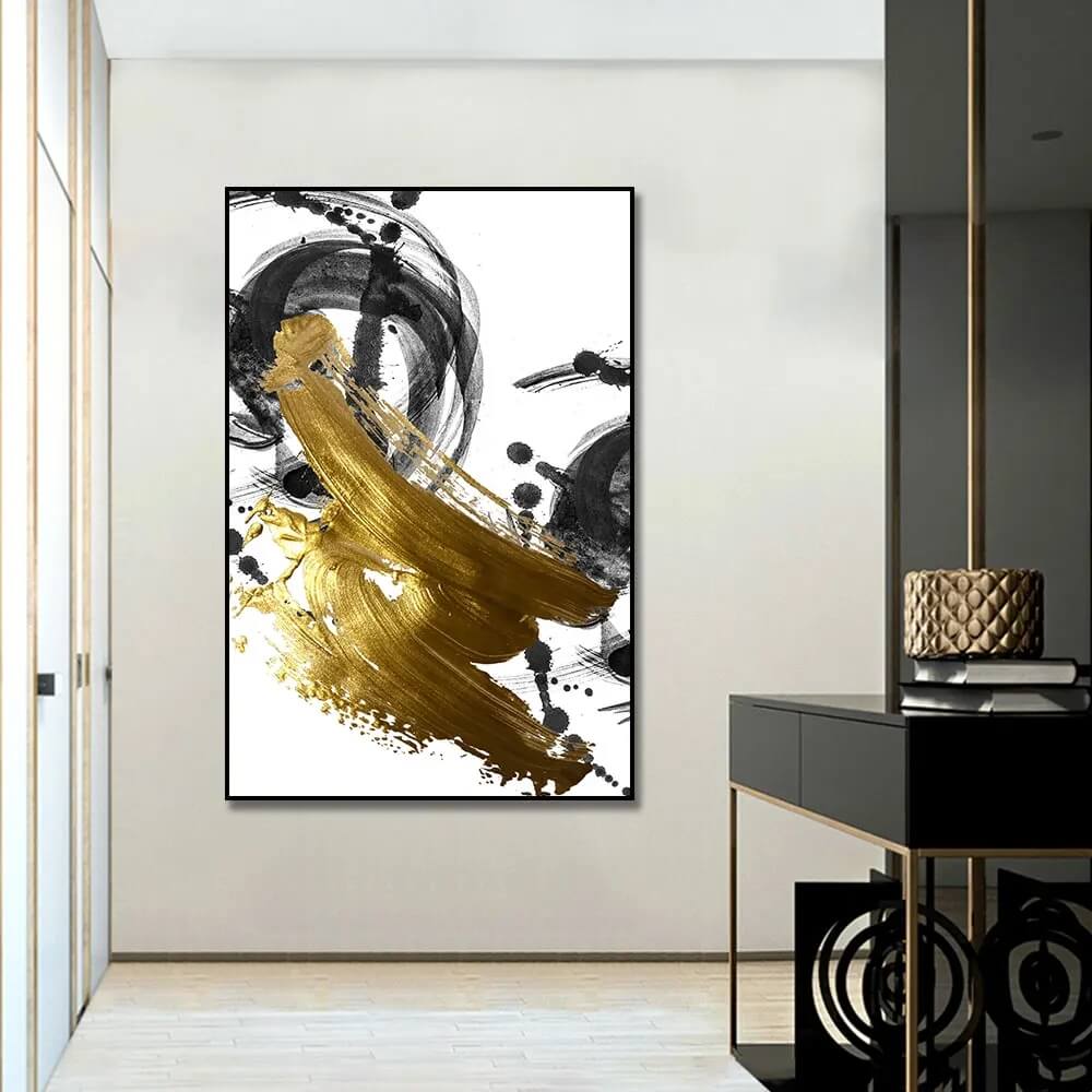 Modern Abstract Gold Black Large Canvas Wall Art