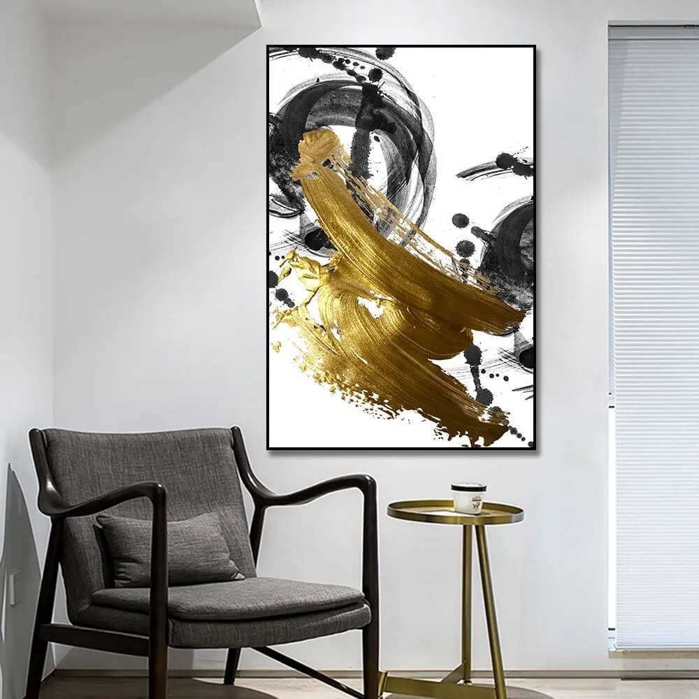 Modern Abstract Gold Black Large Canvas Wall Art