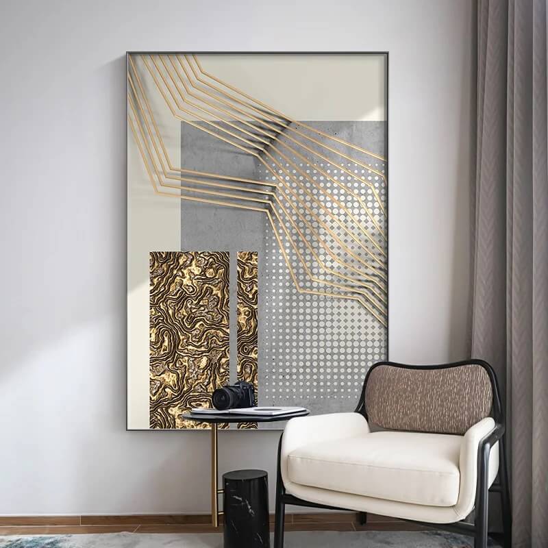 Modern Abstract Grey Golden Canvas Wall Art