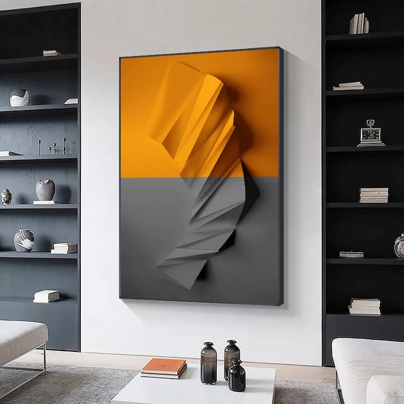 Modern Abstract Orange Grey Geometric Canvas Wall Art