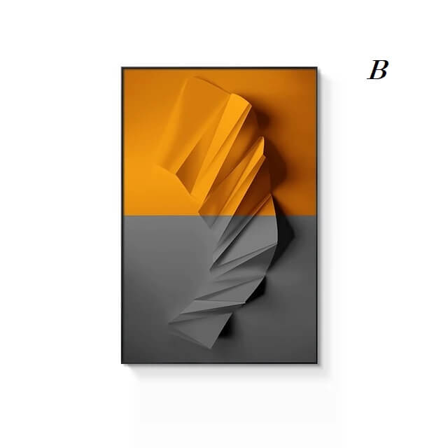 Modern Abstract Orange Grey Geometric Canvas Wall Art