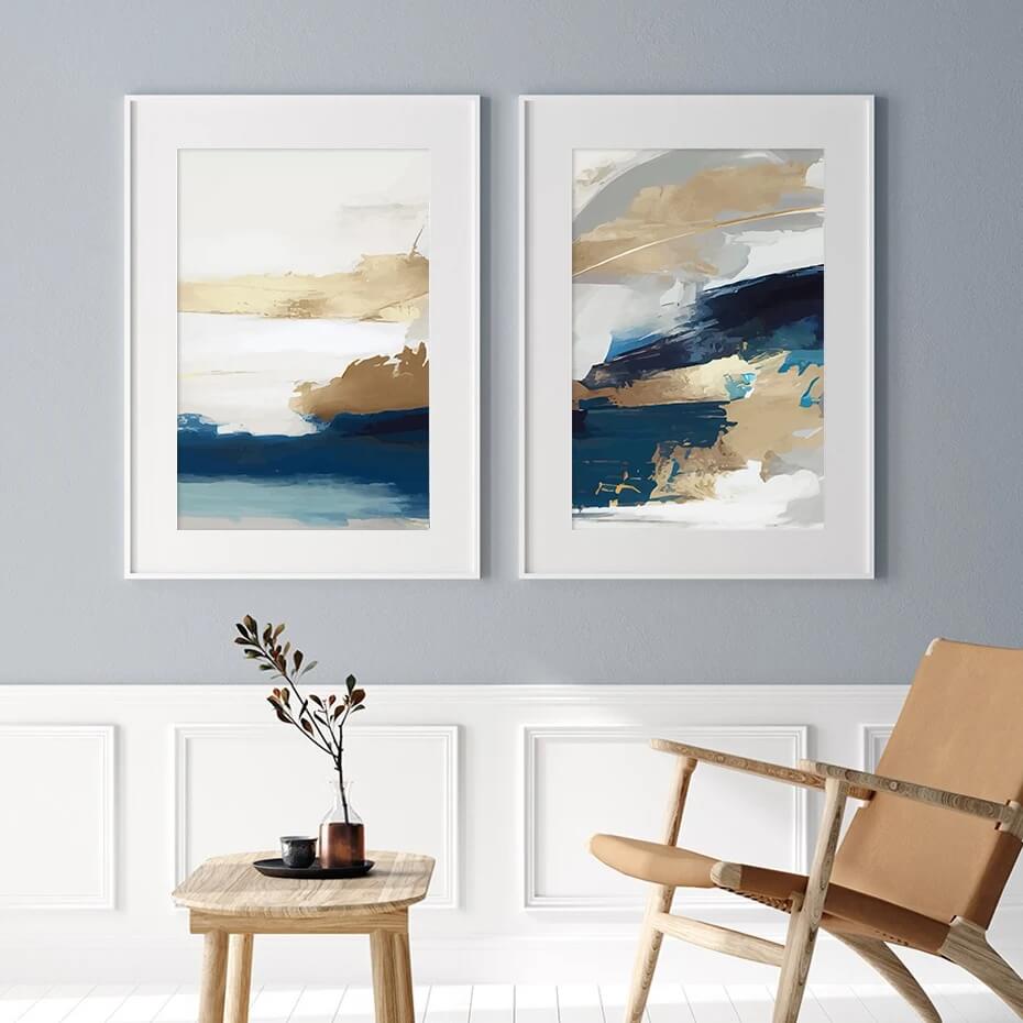 Modern Golden Blue Abstract Wall Art