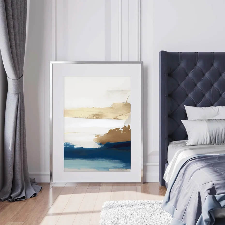 Modern Golden Blue Abstract Wall Art