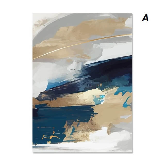 Modern Golden Blue Abstract Wall Art