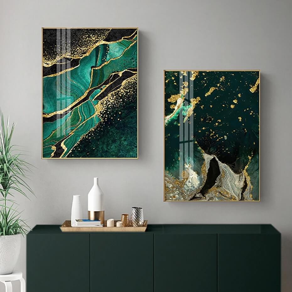Modern Golden Green Marble Canvas Prints