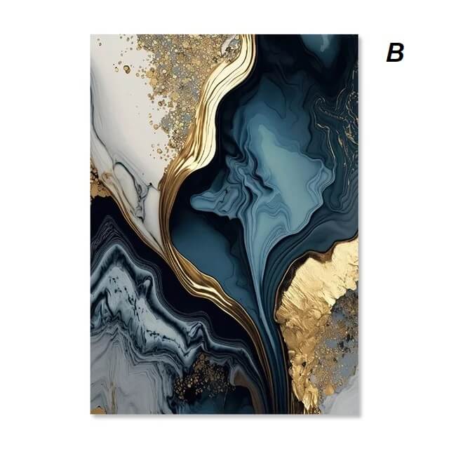 Modern Navy Blue White Golden Marble Wall Art
