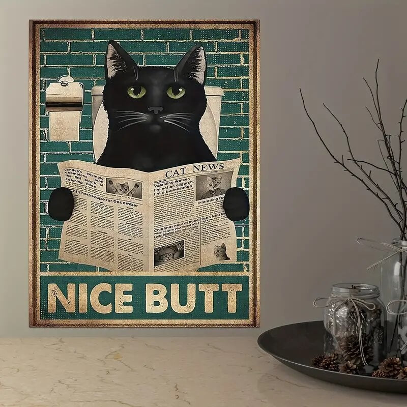 Black Cat Reading Newspaper Canvas Print