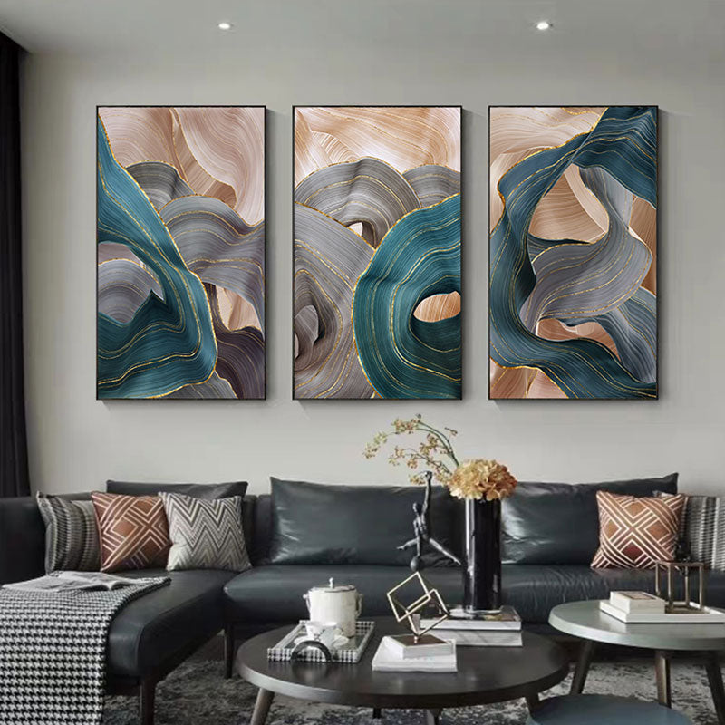 Jade and Gray Ribbon Abstract Canvas Print