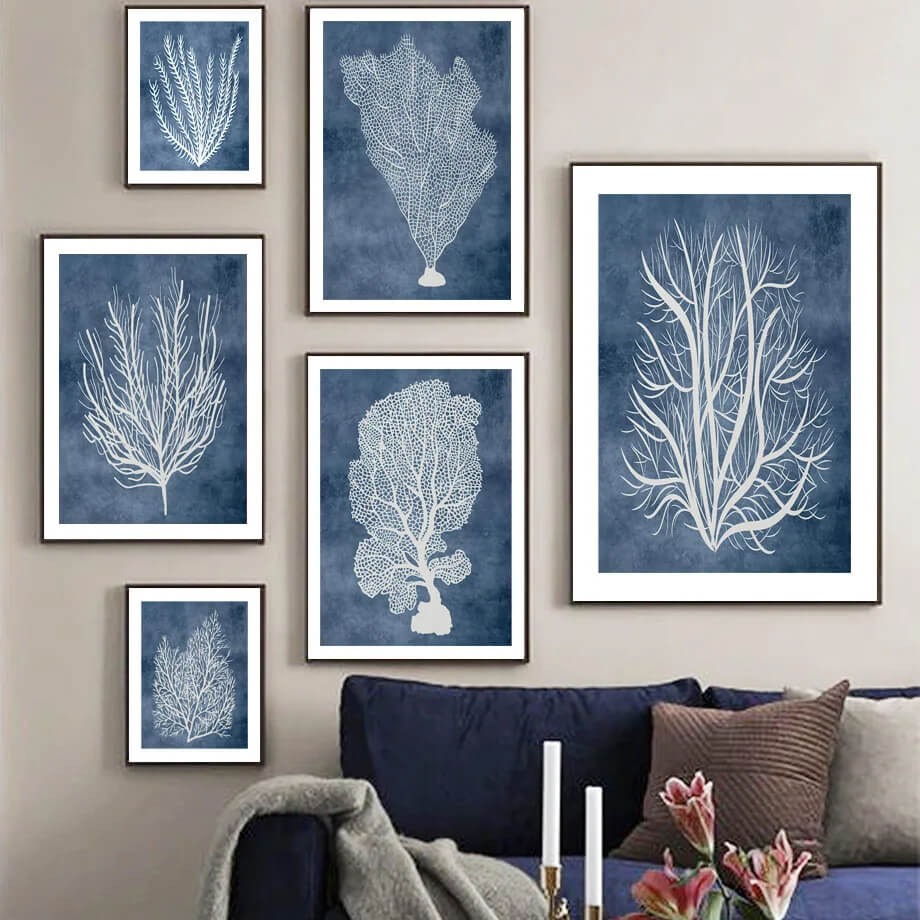 Navy Sea Coral Seaweed Marine Aesthetic Wall Art