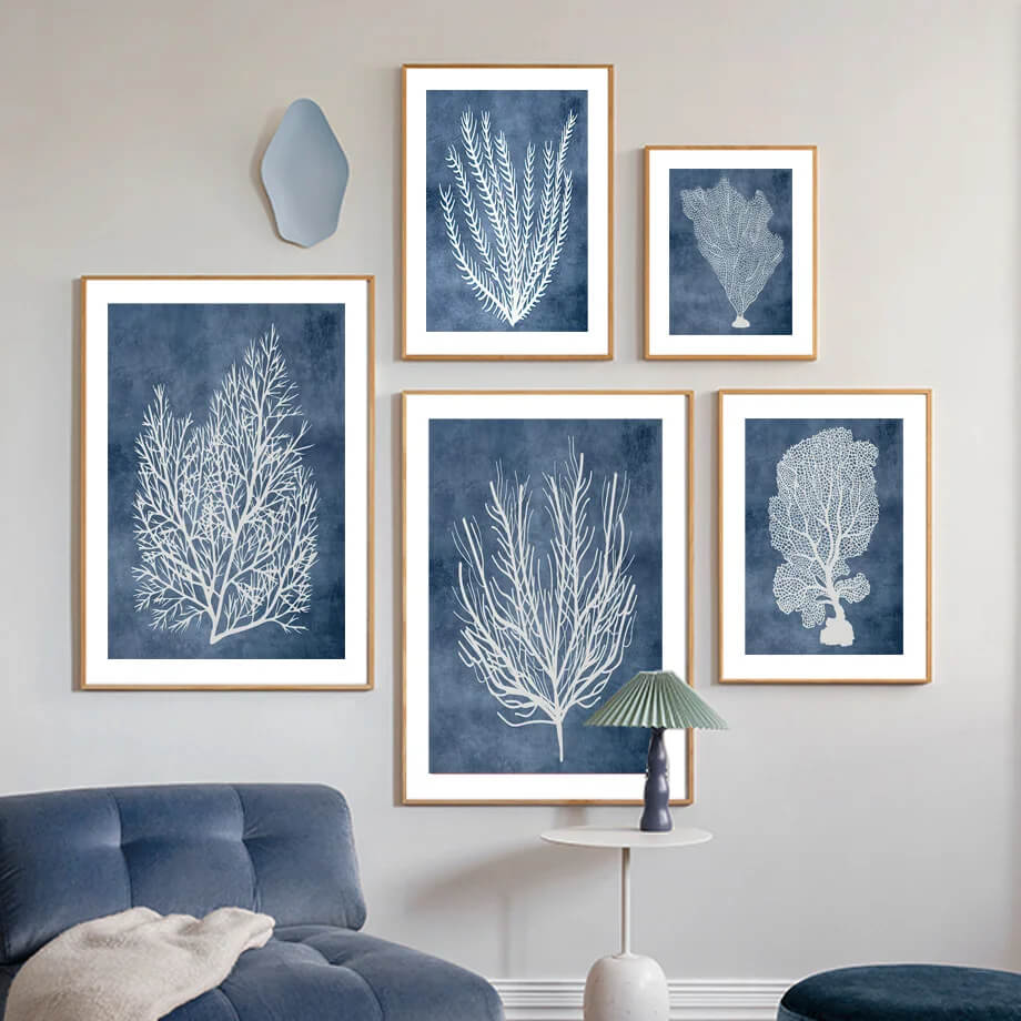 Navy Sea Coral Seaweed Marine Aesthetic Wall Art