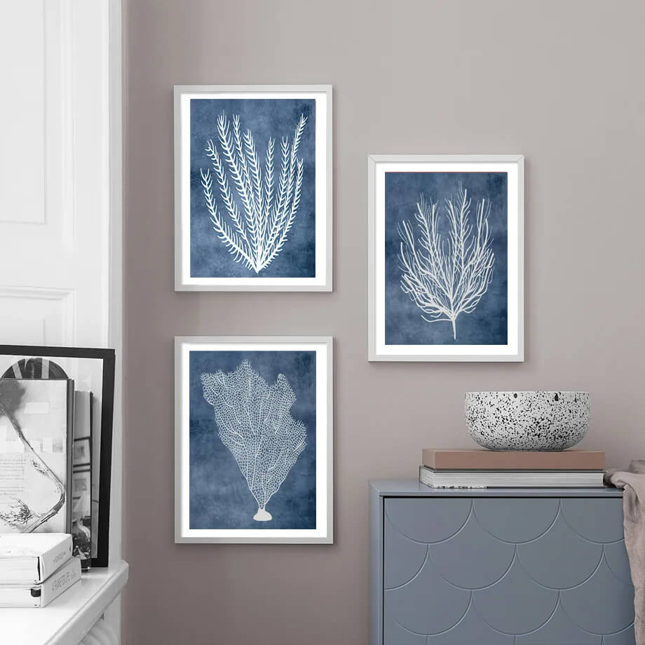 Navy Sea Coral Seaweed Marine Aesthetic Wall Art