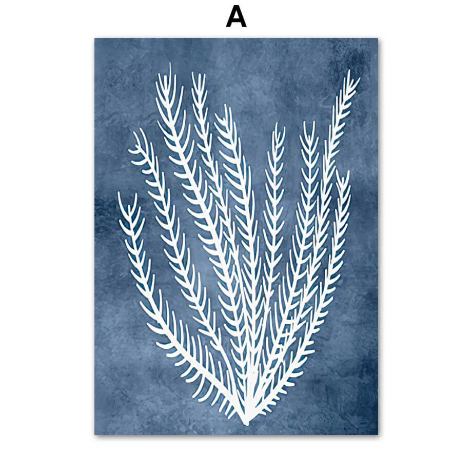 Navy Sea Coral Seaweed Marine Aesthetic Wall Art