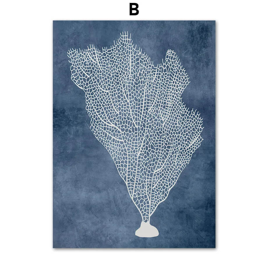 Navy Sea Coral Seaweed Marine Aesthetic Wall Art