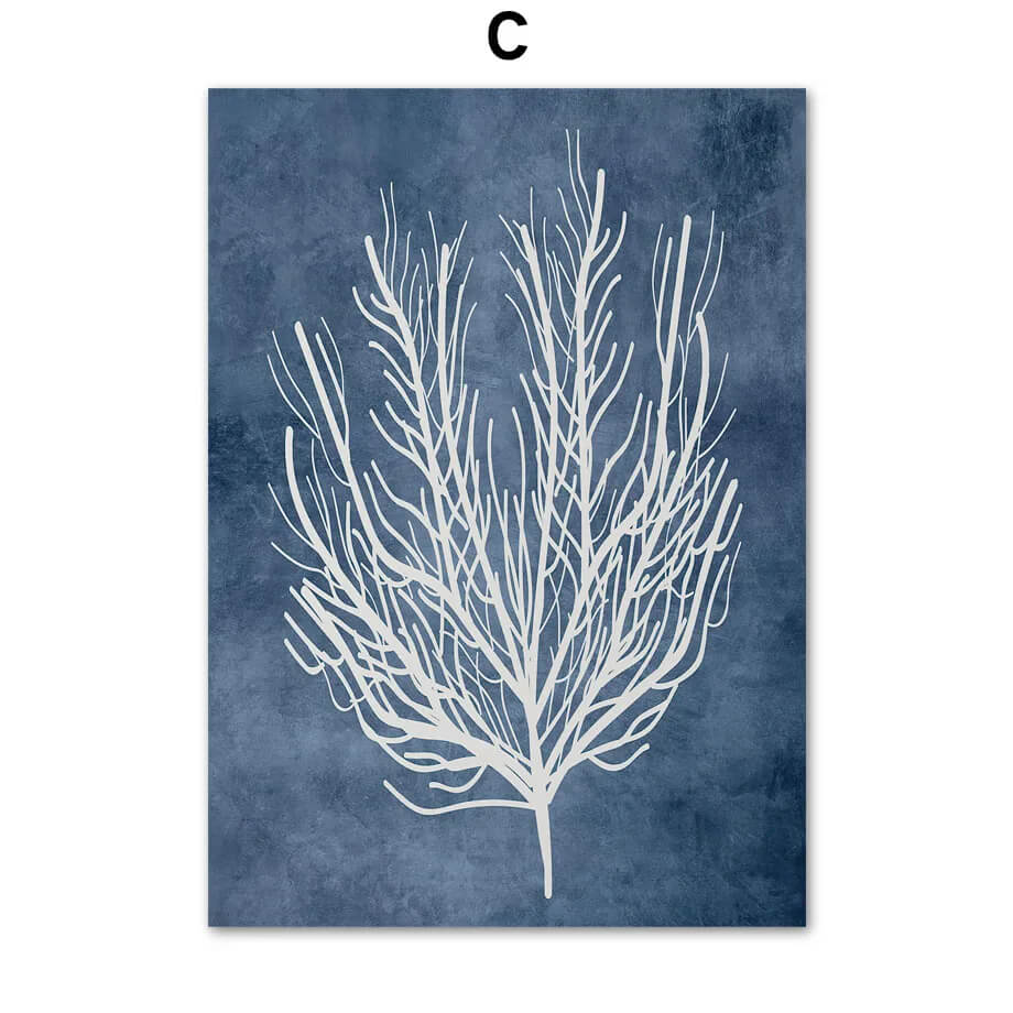 Navy Sea Coral Seaweed Marine Aesthetic Wall Art