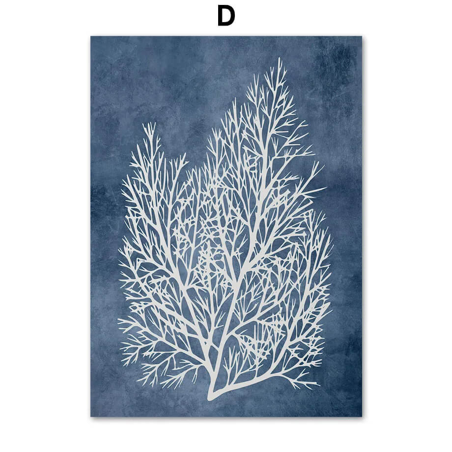 Navy Sea Coral Seaweed Marine Aesthetic Wall Art