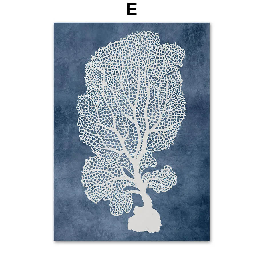 Navy Sea Coral Seaweed Marine Aesthetic Wall Art