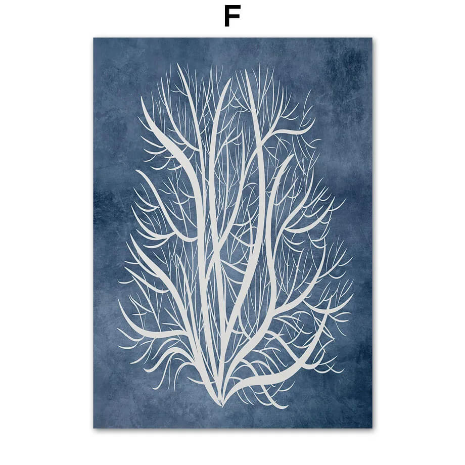 Navy Sea Coral Seaweed Marine Aesthetic Wall Art