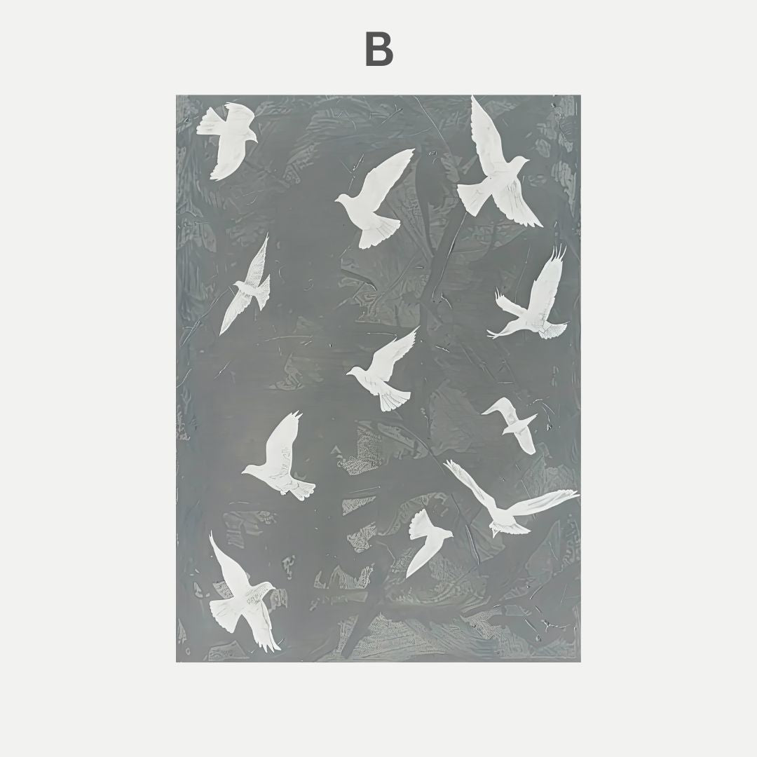 White birds on a dark textured background