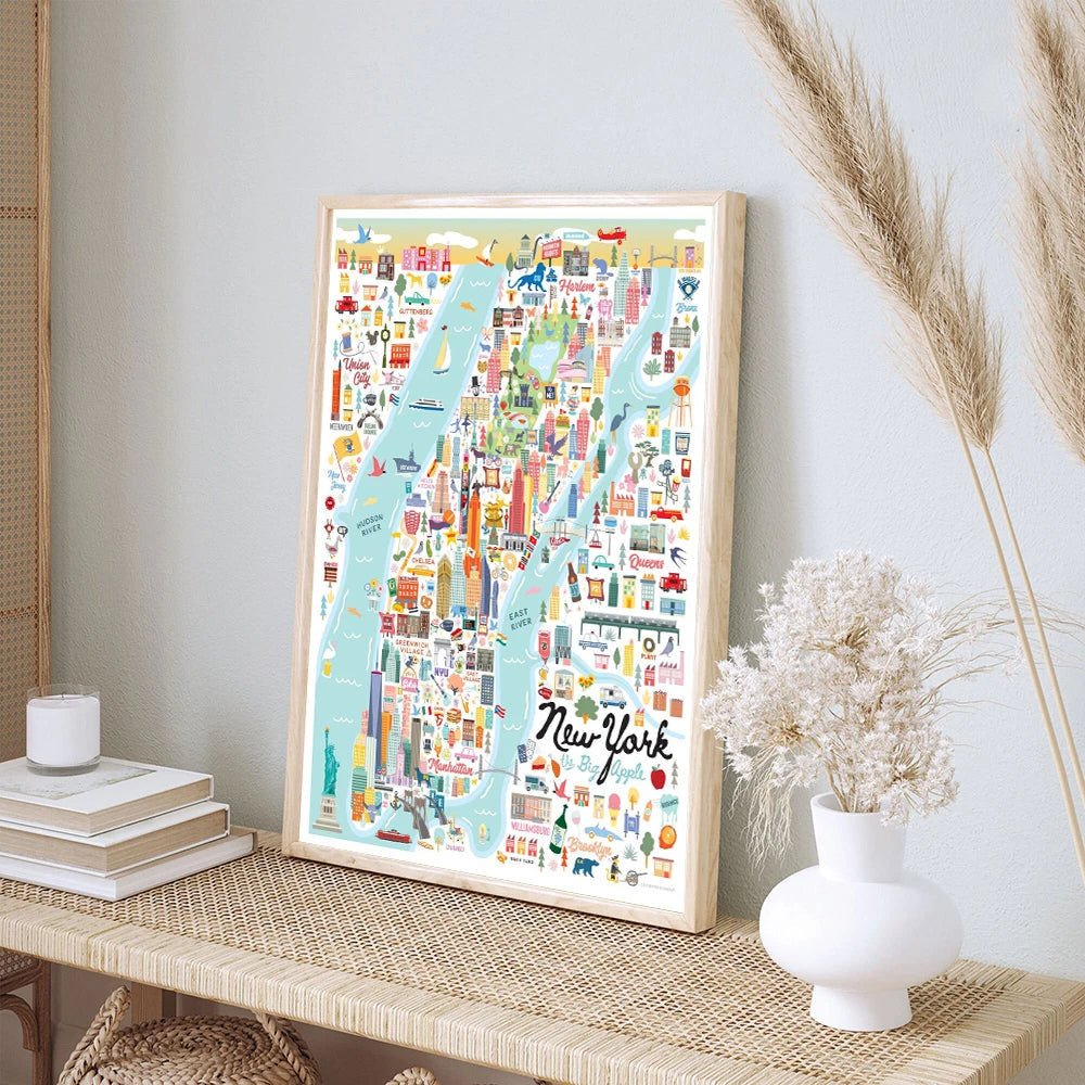 New York Manhattan City Map Wall Art