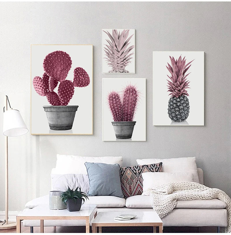 Nordic Minimalist Pink Pineapple Cactus Canvas Print