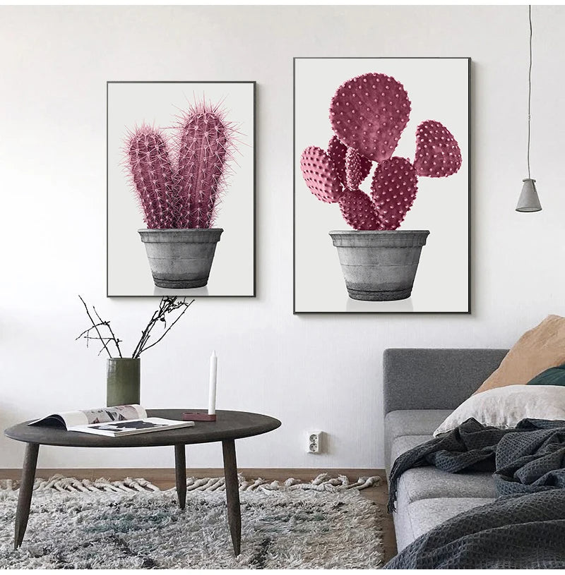 Nordic Minimalist Pink Pineapple Cactus Canvas Print