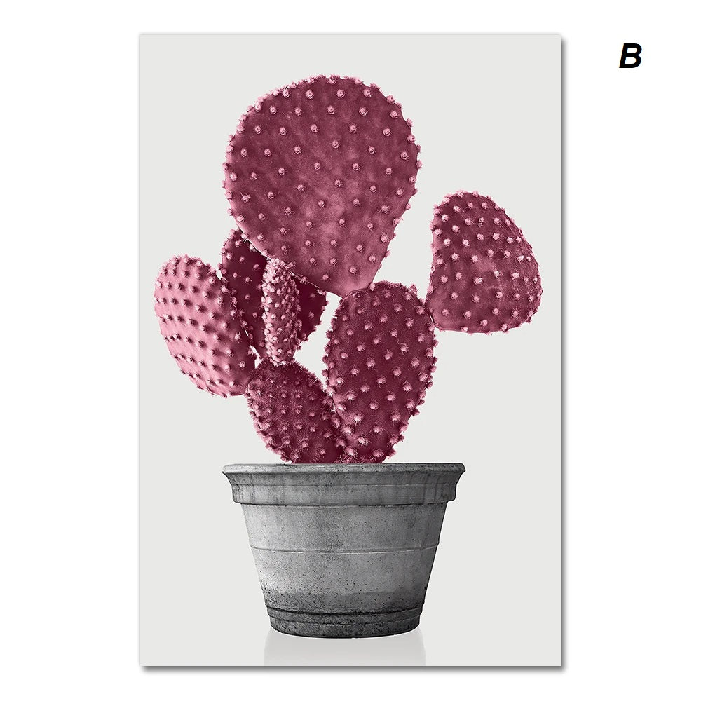 Nordic Minimalist Pink Pineapple Cactus Canvas Print