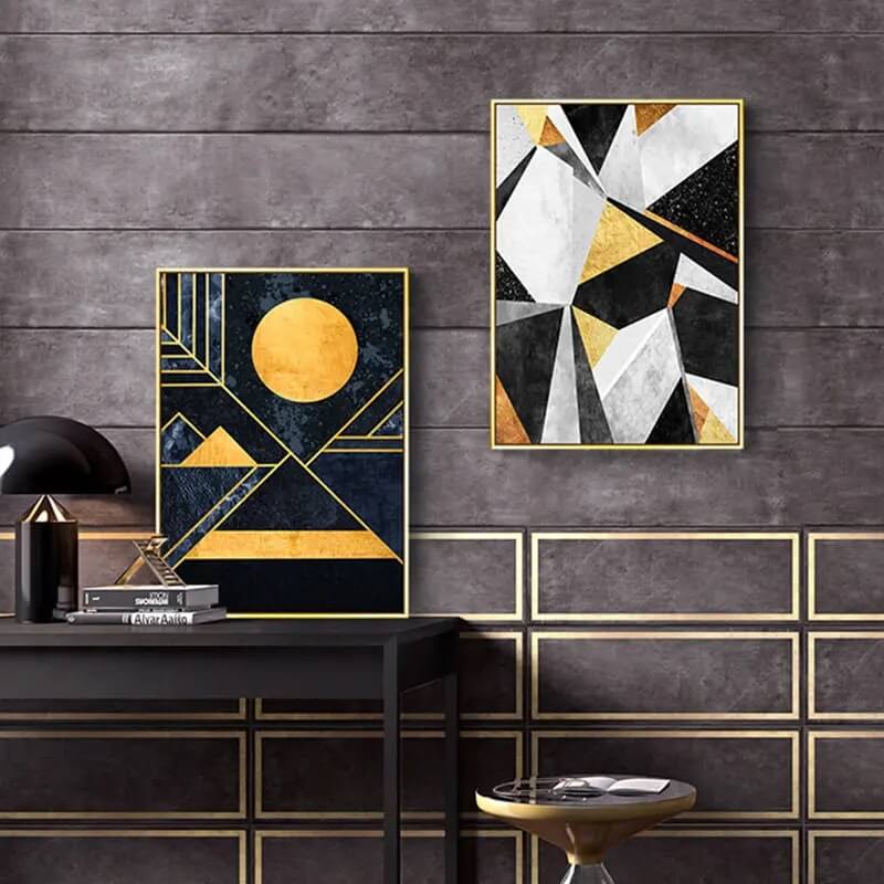 Nordic Abstract Golden Line Geometric Wall Art