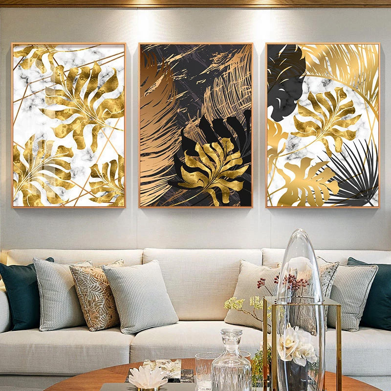 Large Tropical Gold Leaves Abstract Canvas Prints