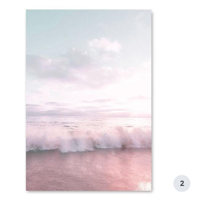 Ocean Landscape Pink Campervan Travel Getaway Canvas Prints